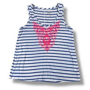 Lilly Pulitzer Crayton Tank Top Small Beckon Blue‎ White Striped Embroidered
